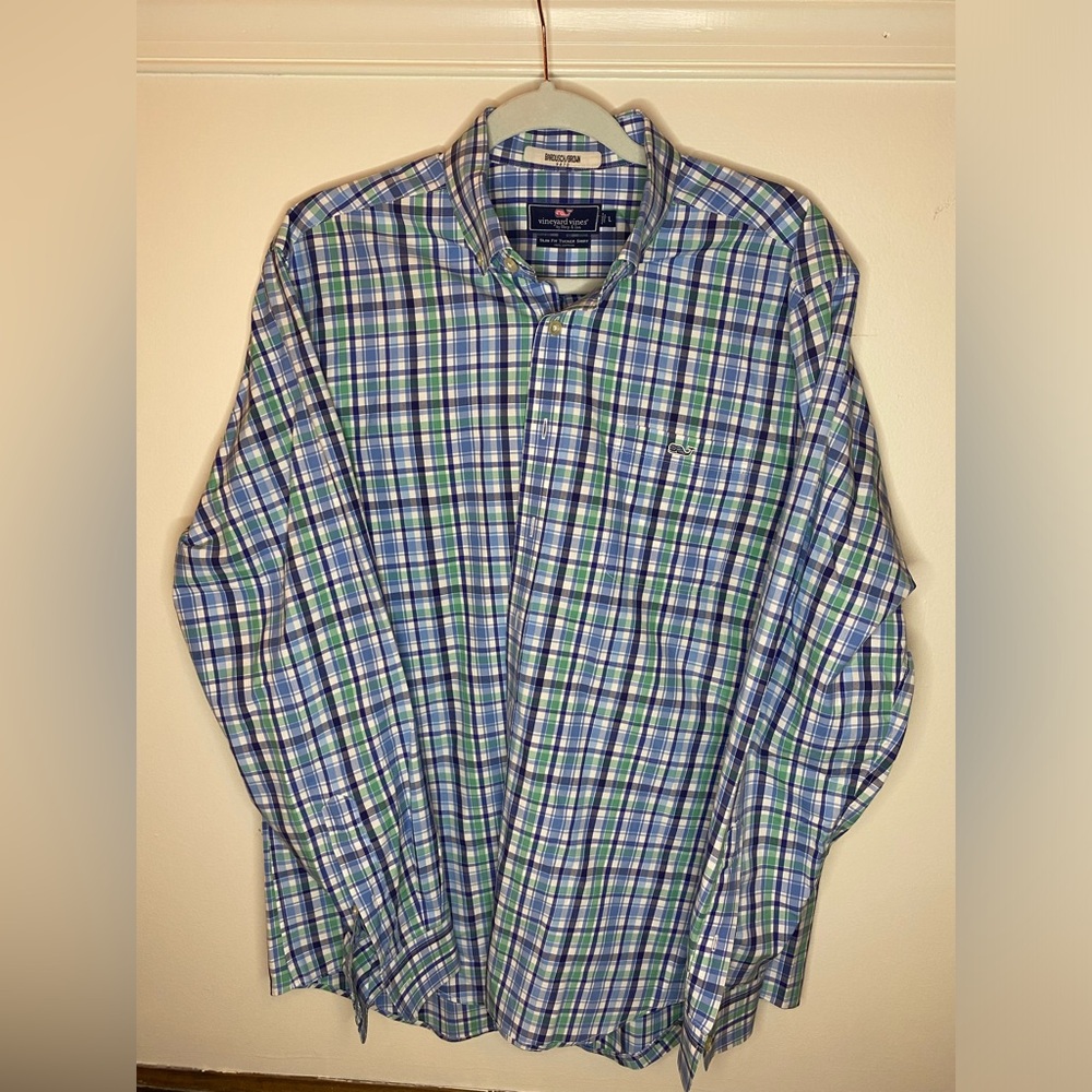 Men’s Vineyard Vines slim fit tucker shirt large long sleeve plaid